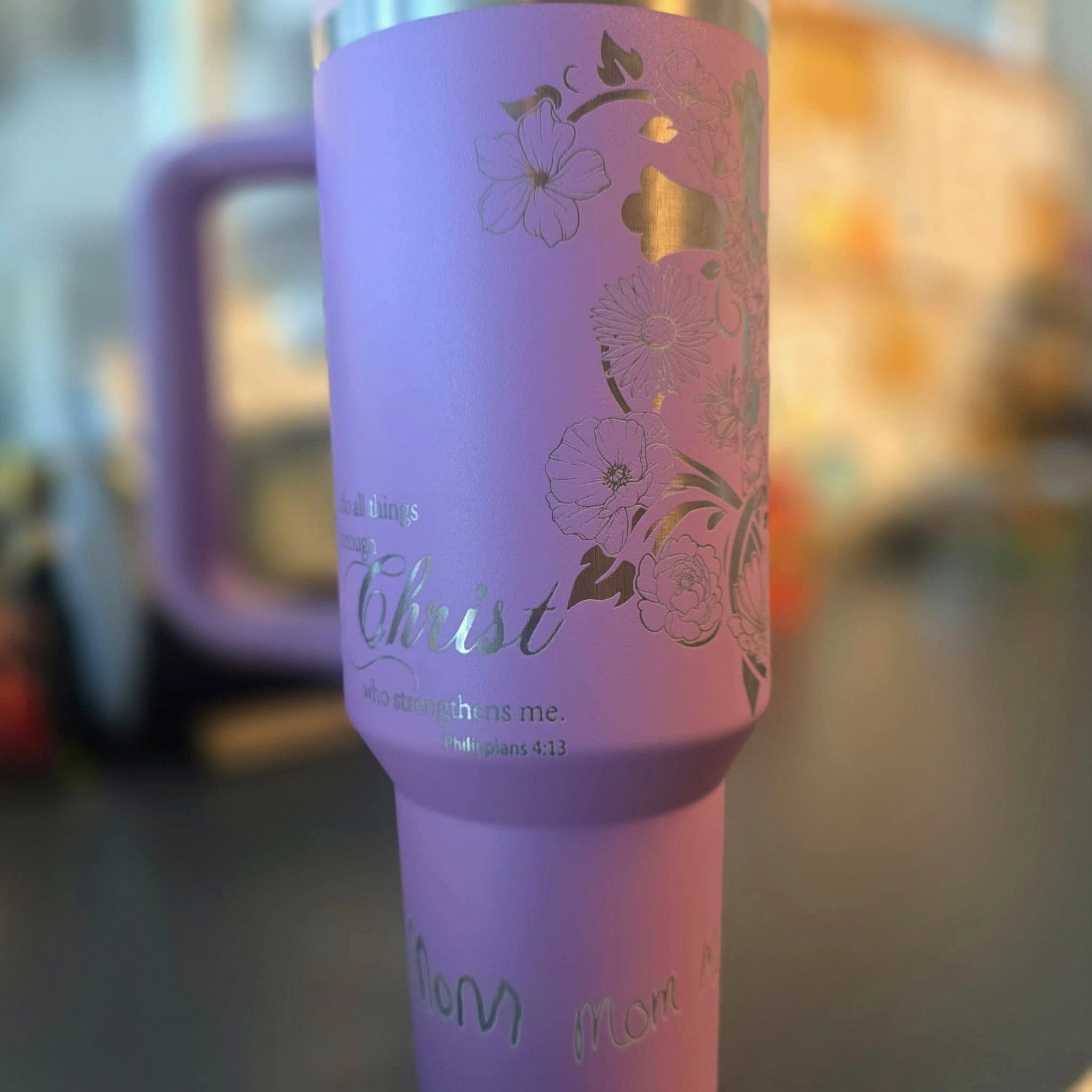 Custom laser engraved tumbler by Mikiki